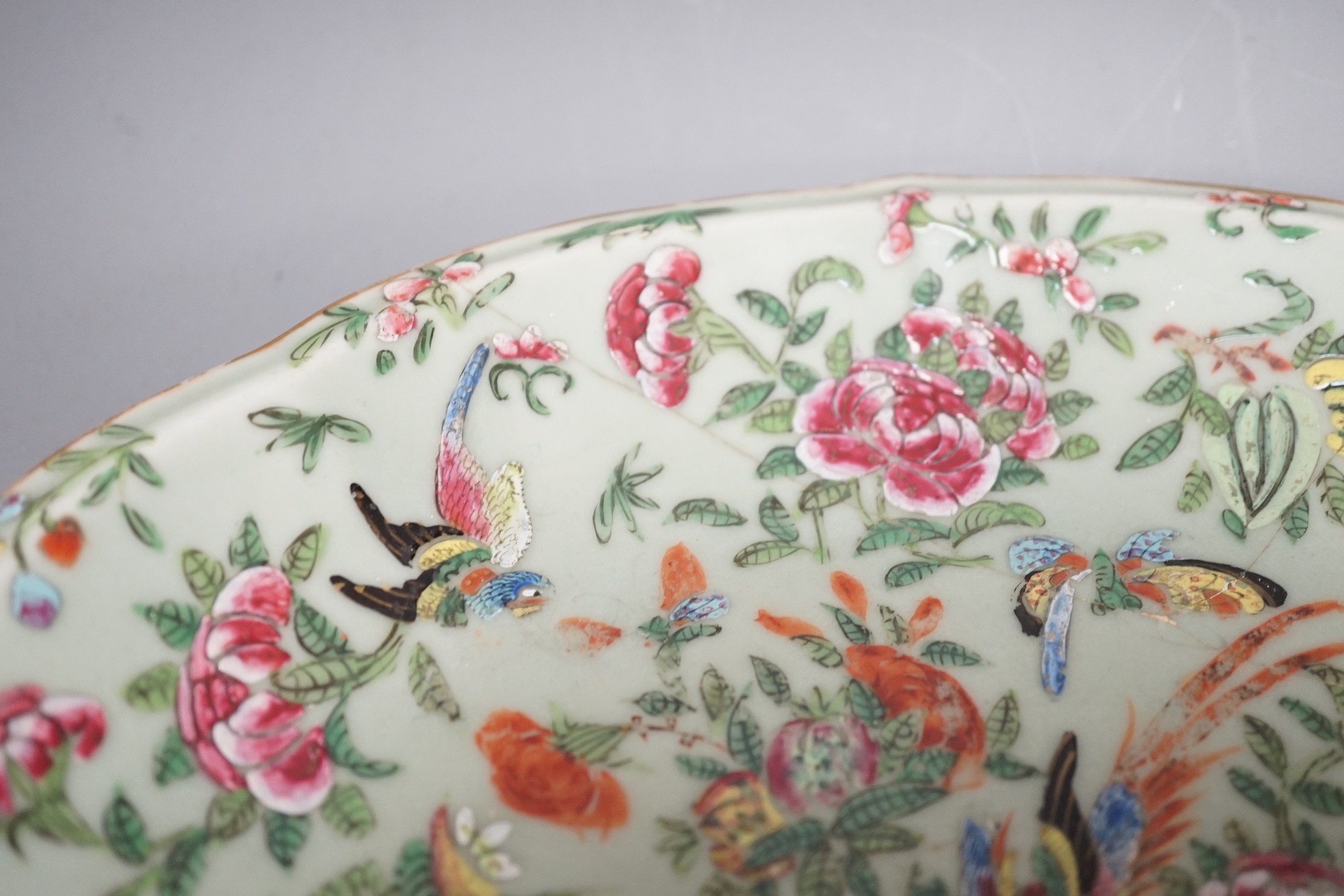 Assorted Chinese Canton decorated famille rose plates, 19th century, largest 27.5cm